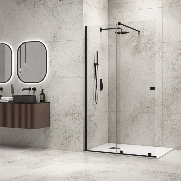 Kamalu box doccia walk in scorrevole 120 cm finitura nera | knm4000w-n