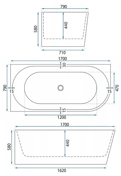 Vasca da bagno angolare in acrilico Bellanto Slim 170 Sinistra