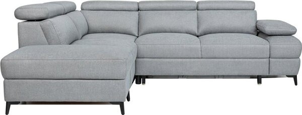 Divano angolare convertibile SABAIDECO per 5 persone, con funzione letto e spazio contenitivo, ottoman grigio GREYMIST