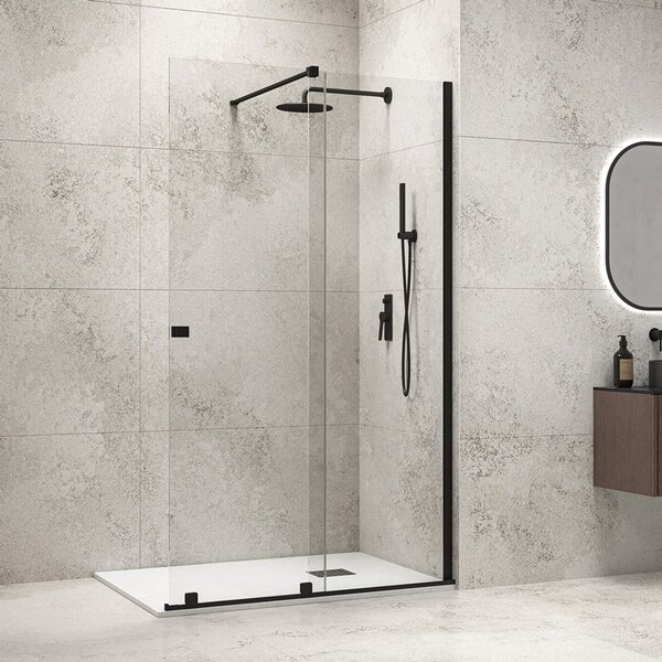 Kamalu box doccia walk in scorrevole 120 cm finitura nera | knm4000w-n