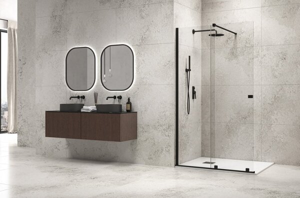 Kamalu box doccia walk in scorrevole 120 cm finitura nera | knm4000w-n