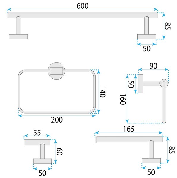 Set accessori da bagno GRID Black 4 pezzi