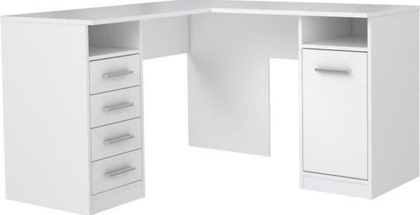 Scrivania angolare TOLEDE 1 anta 4 cassetti - Decorazione carta bianca - L 125 x P 125 x H 75 cm