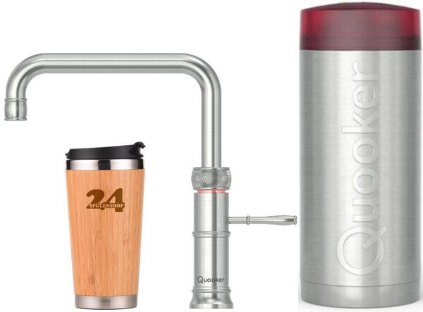 "QUOOKER CLASSIC FUSION Square COMBI B stainless steel & 100°C mixer tap (22CFSRVS)" Miscelatore per lavello con funzione di acqua bollente a 100°C Inclusa tazza termica