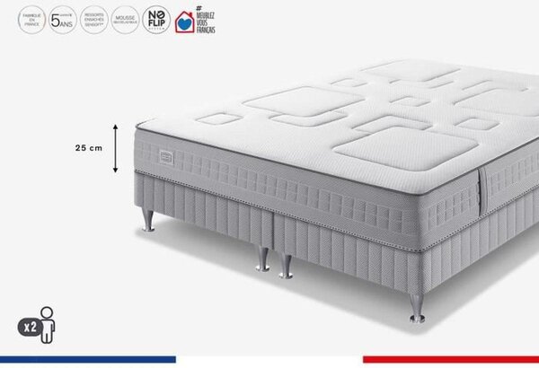 Set materasso a molle insacchettate Simmons SW3, dimensioni 160x200, comprensivo di 2 reti a molle 80x200, fisse, design No-Flip, altezza 25 cm, con 4 piedi