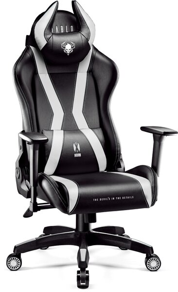 Diablo X-Horn Gaming Chair Sedia da ufficio Braccioli 3D Design ergonomico Cuscino cervicale/ombelicale Similcuoio Funzione a dondolo King Size Bianco e nero