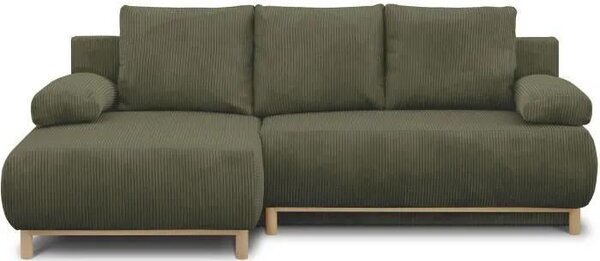 Divano angolare a sinistra - 3 posti - MIKA - Tessuto a coste verde kaki - Contenitore - 192 x 84 x 93 cm