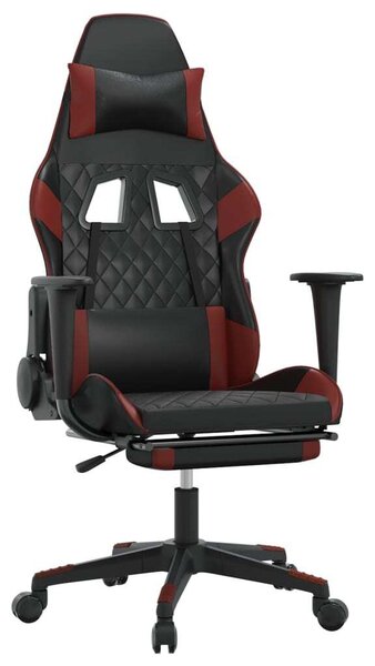 Sedia da gaming vidaXL con funzione massaggio e poggiapiedi, in Pelle finta nera e bordeaux