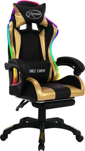 Sedia da Gaming con Luci a LED RGB Oro e Nera in Pelle finta