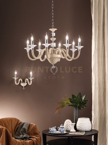 Lampadario gala 8 luci attacco e14 tortora e cromo d.82cm
