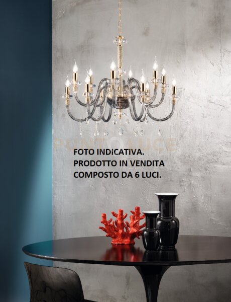 Lampadario dido 6 luci fume' e oro attacco e14 d.65cm