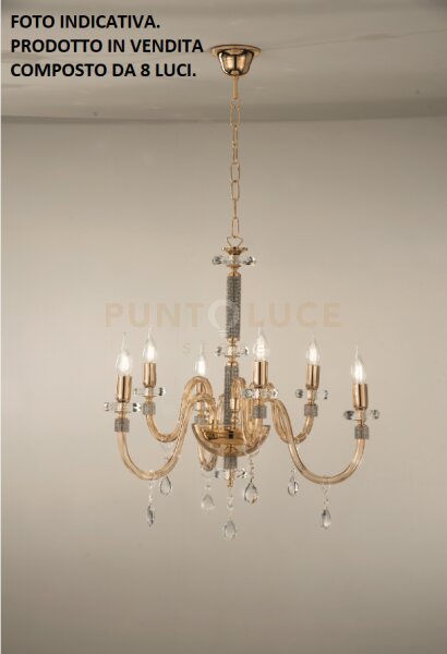 Lampadario dido 8 luci ambra e oro attacco e14 d.83cm