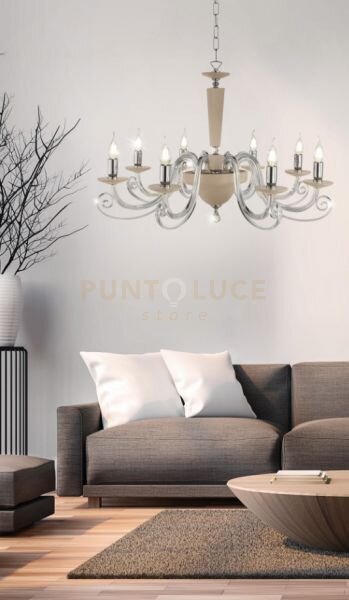 Lampadario cherubini 8 luci tortora e cromo attacco e14 d.90cm