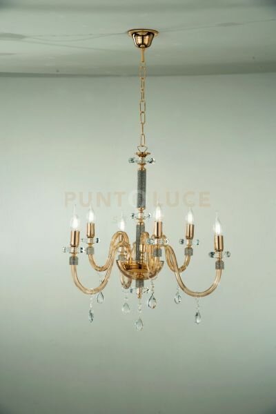 Lampadario dido 6 luci ambra e oro attacco e14 d.65cm
