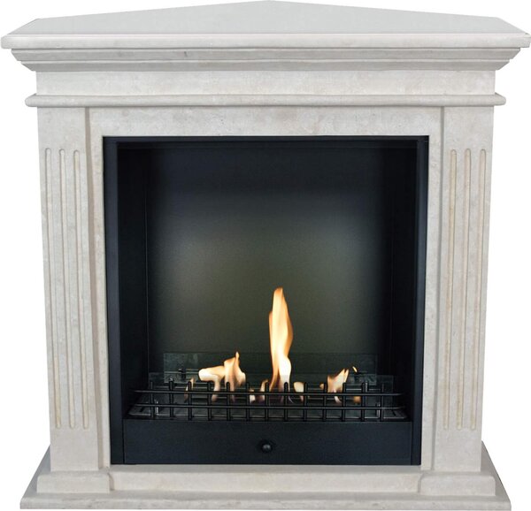 Caminetto a etanolo Xaralyn - Cadiz-Corner BCL - pietra naturale bianca - riscaldamento a 3 kW - caminetto da incasso incluso - caminetto decorativo - caminetto ad angolo
