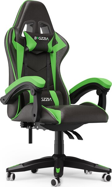 Sedia da gioco ergonomica - Cuscino lombare + poggiatesta - Altezza regolabile - Nero Verde
