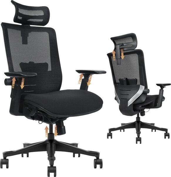 Sedia da ufficio HDeye SM6, sedia ergonomica, design multifunzionale regolabile, nero