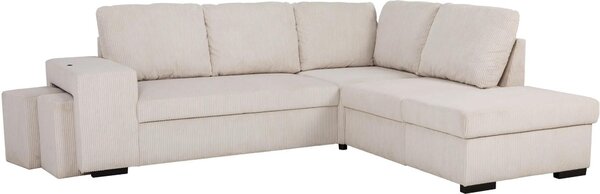 Divano angolare reversibile - 4/5 posti - MITCHELL - Tessuto a coste beige - Vano portaoggetti, poggiapiedi - 247 x 205 x 91 cm