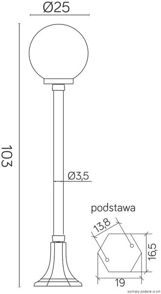Lampada da giardino 103 cm sfera bianca o fumé 25 cm 1xE27 nero IP43 SU-MA KULE K 5002/2/KP 250