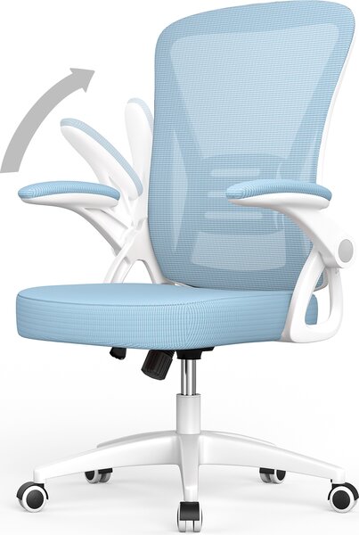 Sedia da ufficio - Seduta ergonomica - Sedia con braccioli ribaltabili a 90° - Supporto lombare - Regolabile in altezza - Blu
