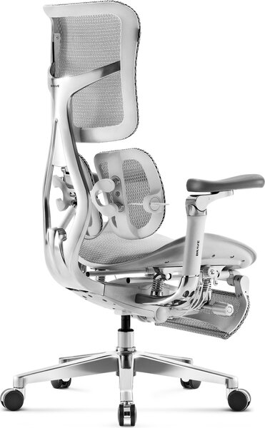 Sedia da ufficio Diablo Brave V-Kinetic Sedia da ufficio ergonomica per manager con poggiapiedi Braccioli 5D Supporto lombare in rete Seduta regolabile con capacità di carico fino a 120 kg, Colore: Grigio