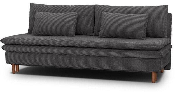 Divano letto - 3 posti - MASSA - Tessuto in velluto a coste grigio antracite - Gambe in legno massello - L 195 x H 82 x P 86 cm