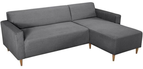 Divano angolare fisso reversibile - 4 posti - BOB - Velluto a coste antracite - 197 x 138 x 65 cm