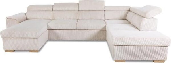 Divano angolare panoramico DAYTONA, da 5 a 6 posti, tessuto Lincoln Pearl, con vano contenitore, L 326 x H 94 x P 216 cm