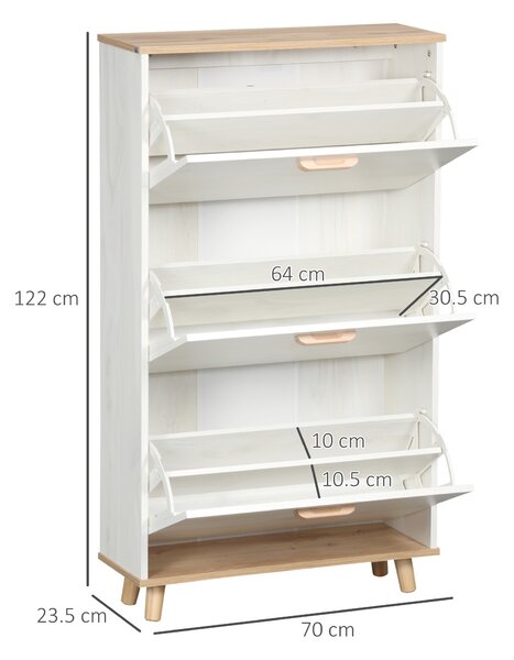 HOMCOM Mobile Scarpiera Salvaspazio in Truciolato con 3 Cassetti e 2 Ripiani Interni Regolabili, 70x23.5x122 cm, Bianco