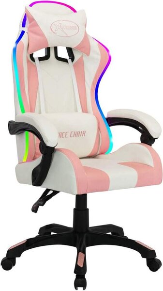 Sedia da gioco con luci LED RGB in ecopelle rosa e nera