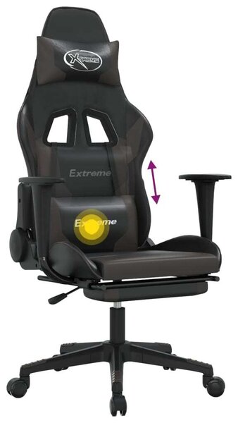 Sedia da gaming vidaXL con funzione massaggio e poggiapiedi, in Pelle finta nera e grigia