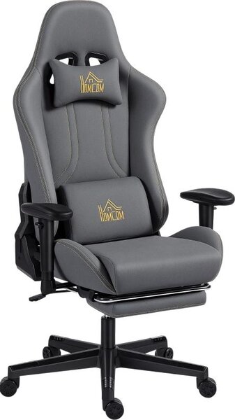 Fortuna Lai Sedia da gioco ergonomica con braccioli 3D, regolabile, sedia da scrivania con rotelle e supporto lombare, grigia