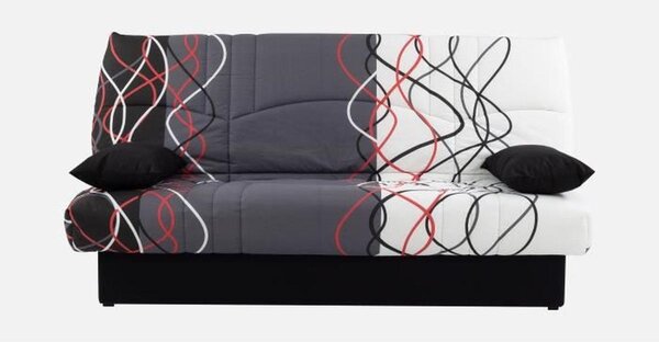 Divano letto CONFORTEAM Dream Clic-Clac, 3 posti, rosso/nero, rivestito in cotone 100%, materasso in schiuma da 13 cm, dimensioni del letto 125 x 190 cm, con spazio contenitore, braccioli fissi, dimensioni totali 190 x 92 x 96 cm