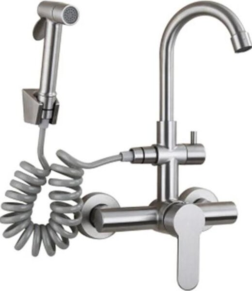 Rubinetto da cucina, acqua calda e fredda, funzione spray estraibile, nichel spazzolato