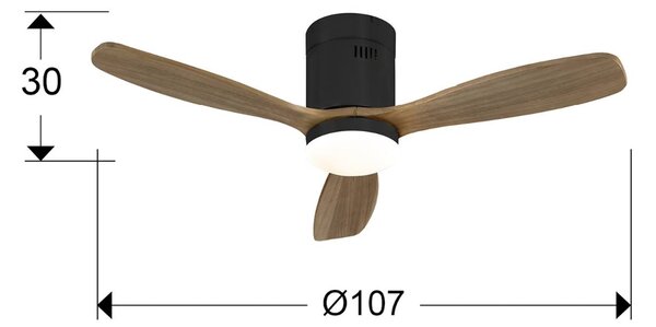 Schuller Valencia Ventilatore da soffitto a LED Siroco Mini, DC, silenzioso, nero/noce dimmerabile, Legno scuro, Soggiorno / Sala da pranzo, Legno, Moderno