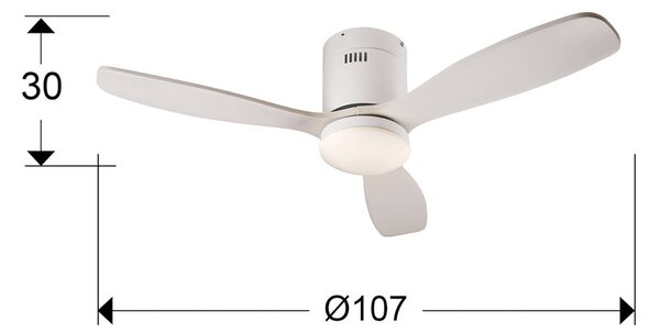 Schuller Valencia Ventilatore da soffitto Siroco Mini, DC, silenzioso, bianco, CCT dimmerabile, Bianco / Opale, Soggiorno / Sala da pranzo, Legno, Moderno