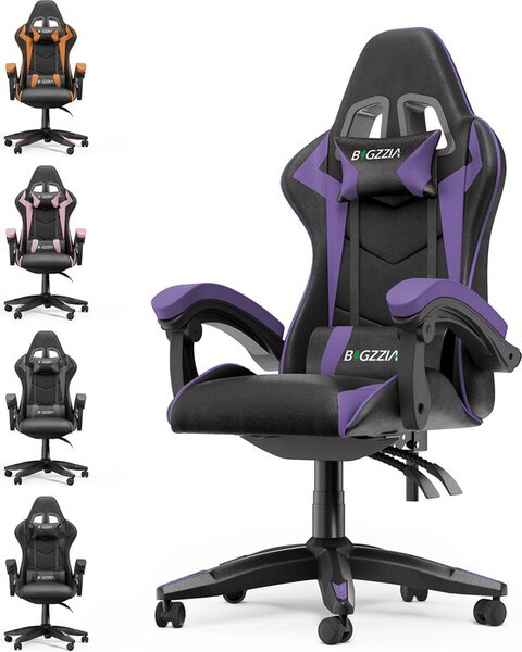 Sedia da gioco ergonomica - Cuscino lombare + poggiatesta - Altezza regolabile - Nero e viola