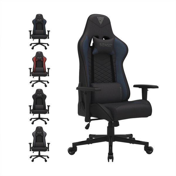 Sedia da gaming SENSE7 Spellcaster in tessuto nero-blu - Sedia da ufficio ergonomica, sedia da scrivania per PC, sedia da gaming, portata 150 kg, braccioli 2D, reclinabile a 160°, poltrona direzionale