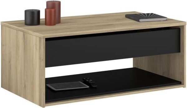 Tavolino pieghevole - OSTARA - Rettangolare - Rovere / Nero - Pieghevole - 110 x 65 x 45/67,2 cm