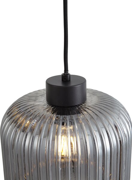 Lampada a sospensione di design nera con vetro fumé 3 luci - Ana