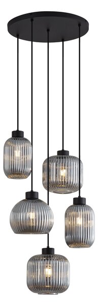 Lampada a sospensione di design nera con vetro fumé 5 luci - Ana
