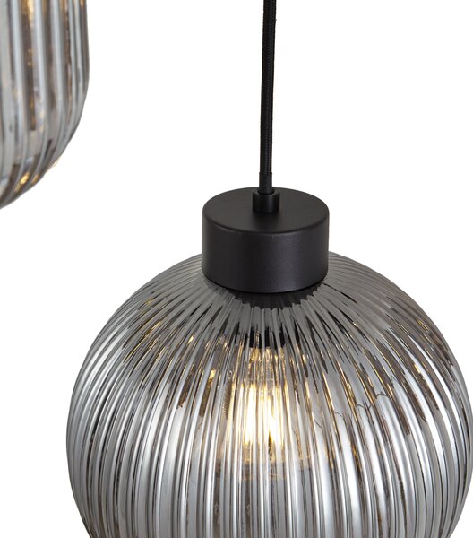 Lampada a sospensione di design nera con vetro fumé 6 luci - Ana