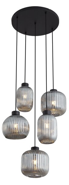 Lampada a sospensione di design nera con vetro fumé 5 luci - Ana