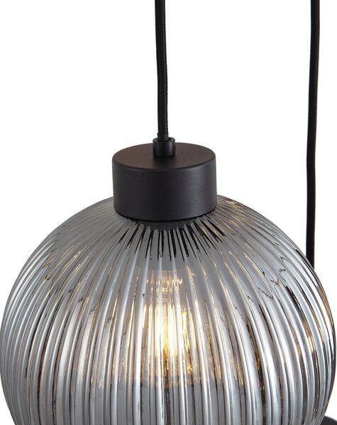 Lampada a sospensione di design nera con vetro fumé 5 luci - Ana