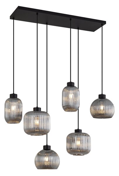 Lampada a sospensione di design nera con vetro fumé 6 luci - Ana