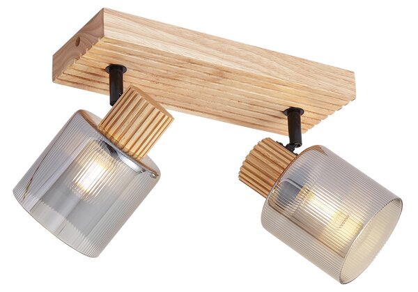 Faretto moderno in legno con vetro fumé 2 luci ruotabile e inclinabile - Gracy