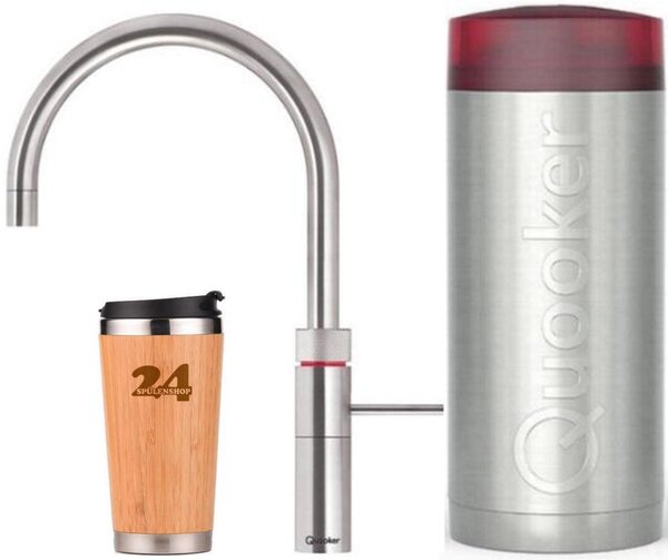 "Rubinetto QUOOKER FUSION Round COMBI B in acciaio inox & 100°C (22FRRVS)" (2 pezzi) miscelatore per lavello con funzione di acqua bollente a 100°C *Incluso thermomug