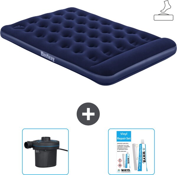 Materasso gonfiabile Bestway - Letto alla francese - 137 x 191 x 28 cm - Blu - Accessori inclusi