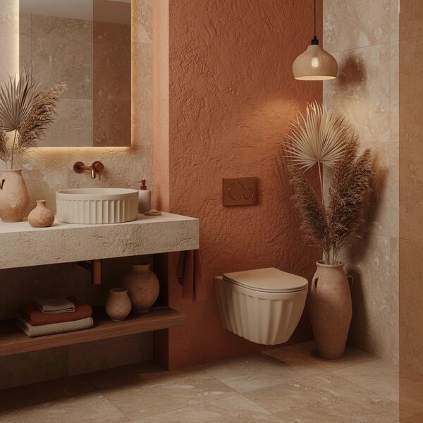 Set: WC sospeso + Lavabo da appoggio Rea Duo Caffe Latte Matt