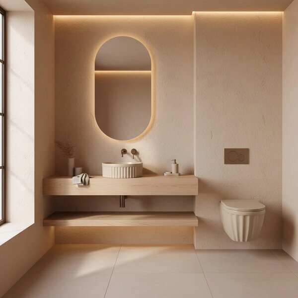 Set: WC sospeso + Lavabo da appoggio Rea Duo Caffe Latte Matt
